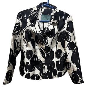 Dara Lamb Graphic Blazer Suit Jacket Black White Floral Tulip Haute De Gamme Med